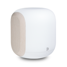 Bluesound PULSE SUB SW200 — White/Tan — three-quarter view