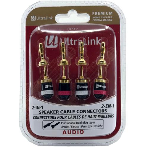Ultralink Banana Plugs 2-in-1 Pin Cable Connectors - 2 Pairs on white background